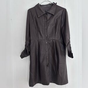 Brown leather mini dress